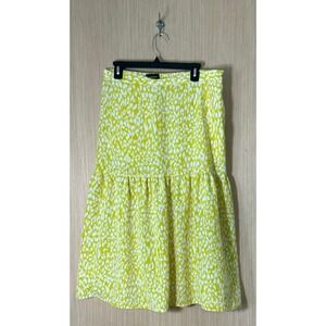 Who What Wear Tiered‎ Midi Skirt Yellow White Print Casual Flared Women's Size M